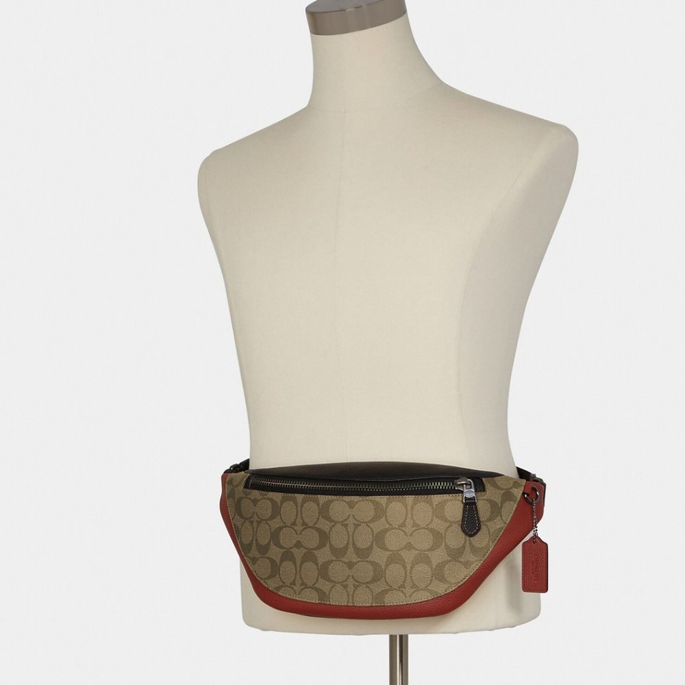 COACH Warren Belt Bag Colorblock Signature Canvas Gunmetal/Khaki Terracota NWT - Picture 5 of 13